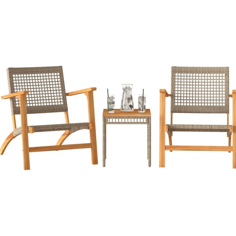 Tuinmeubelen*vidaXL 3-delige Bistroset poly rattan en massief acaciahout Beige