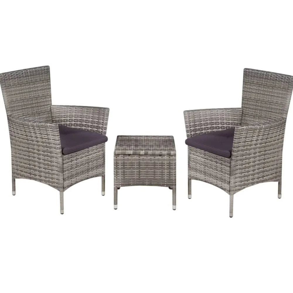 Tuinmeubelen*vidaXL 3-delige Bistroset poly rattan Grijs