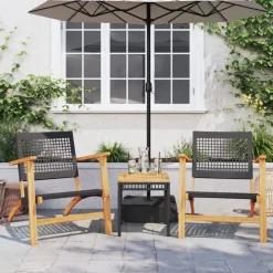 3-delige Bistroset poly rattan en massief acaciahout>vidaXL Best