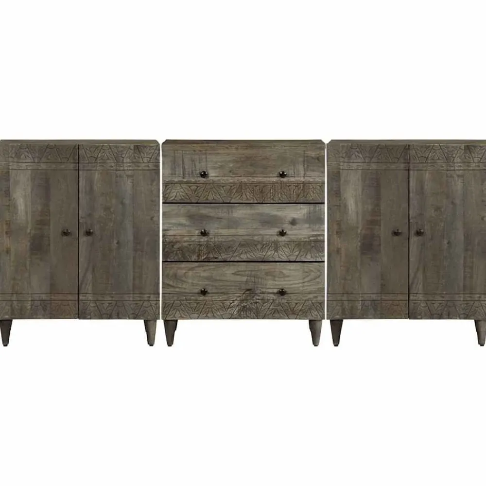 Kasten & Opbergmeubelen*vidaXL 3-delige Dressoirs 60x33,5x75 cm massief mango lichtgrijs