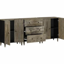 Kasten & Opbergmeubelen*vidaXL 3-delige Dressoirs 60x33,5x75 cm massief mango lichtgrijs
