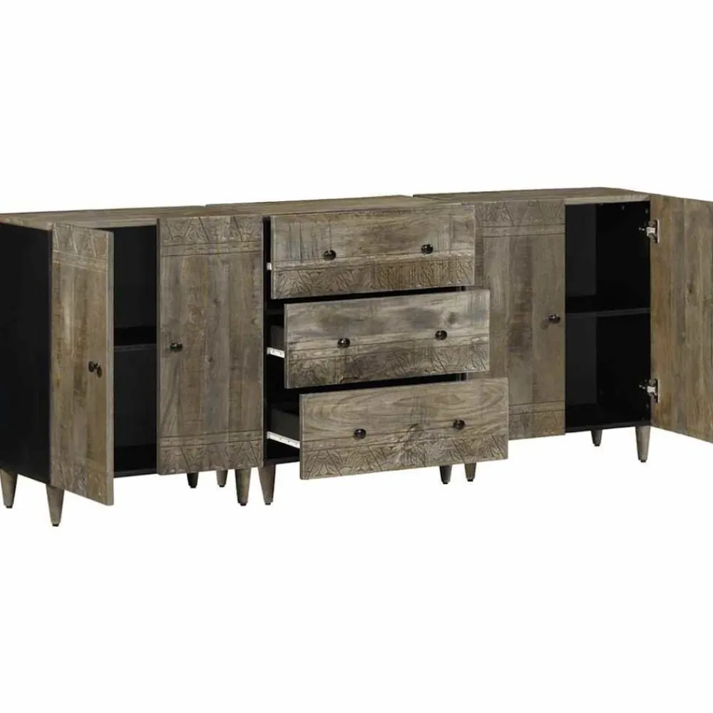 Kasten & Opbergmeubelen*vidaXL 3-delige Dressoirs 60x33,5x75 cm massief mango lichtgrijs