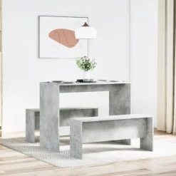 Meubelsets*vidaXL 3-delige Eettafel en bankenset bewerkt hout Betongrijs