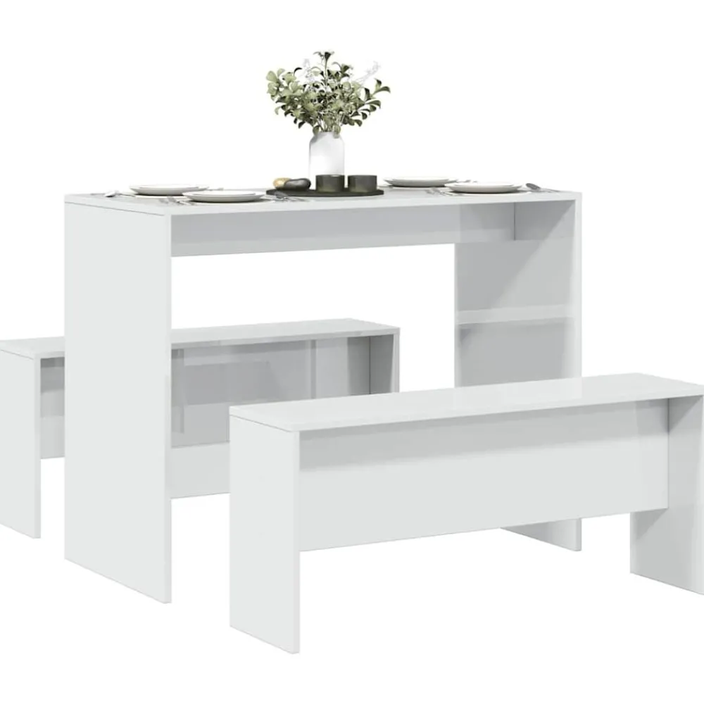 Meubelsets*vidaXL 3-delige Eettafel en bankenset bewerkt hout Hoogglans wit
