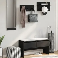 4-delige Garderobe set bewerkt hout><noscript><img width=