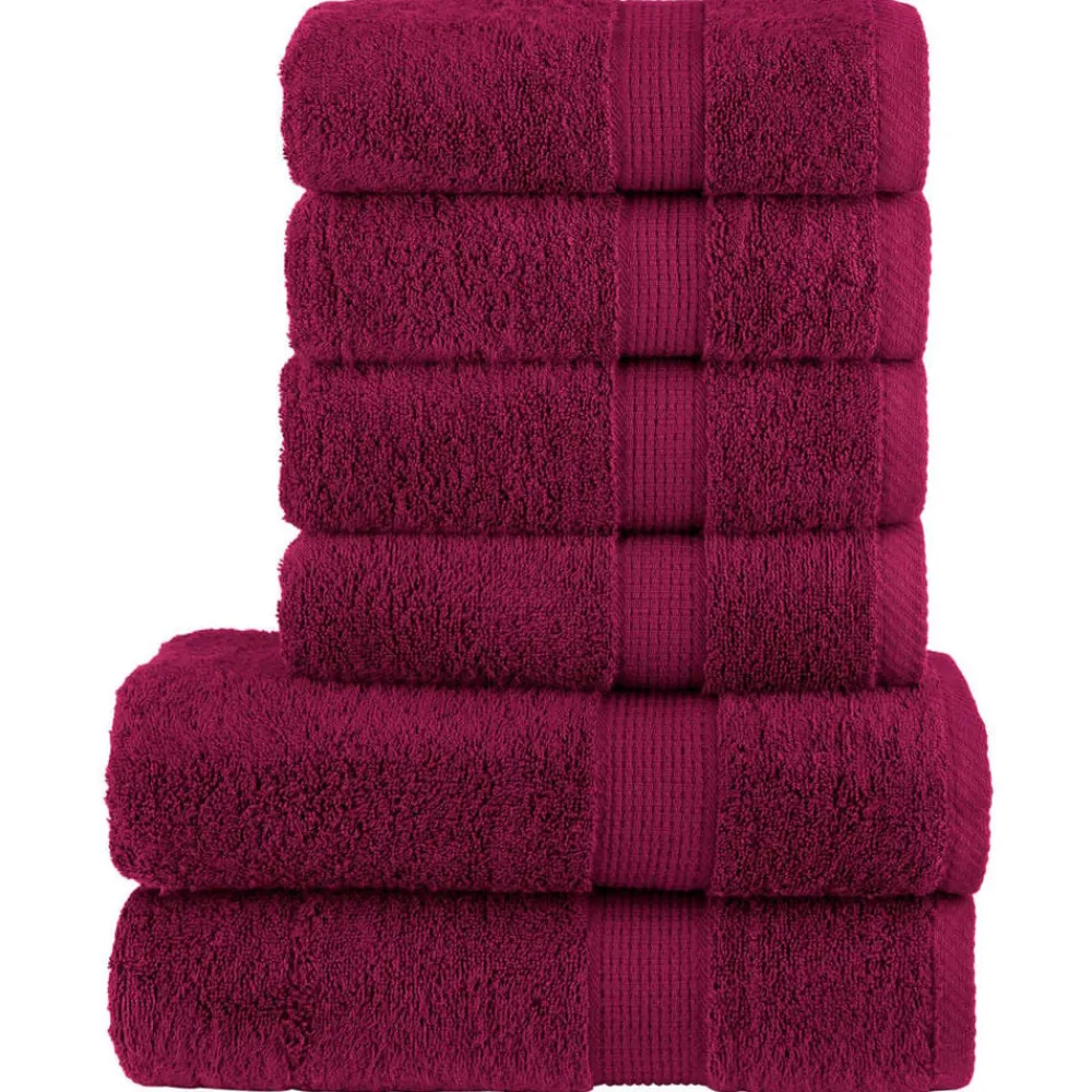Linnengoed*vidaXL 6-delige Handdoekenset SOLUND 600 g/m² Bordeauxrood