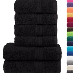 Linnengoed*vidaXL 6-delige Handdoekenset SOLUND 600 g/m² Zwart