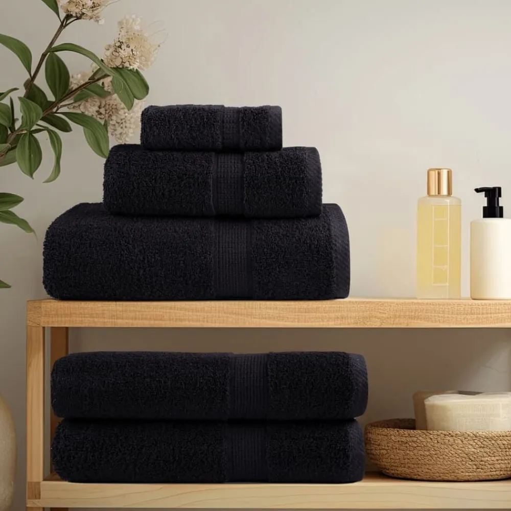 Linnengoed*vidaXL 6-delige Handdoekenset SOLUND 600 g/m² Zwart