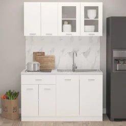 Kasten & Opbergmeubelen*vidaXL 4-delige Keukenkastenset Lyon bewerkt hout Wit