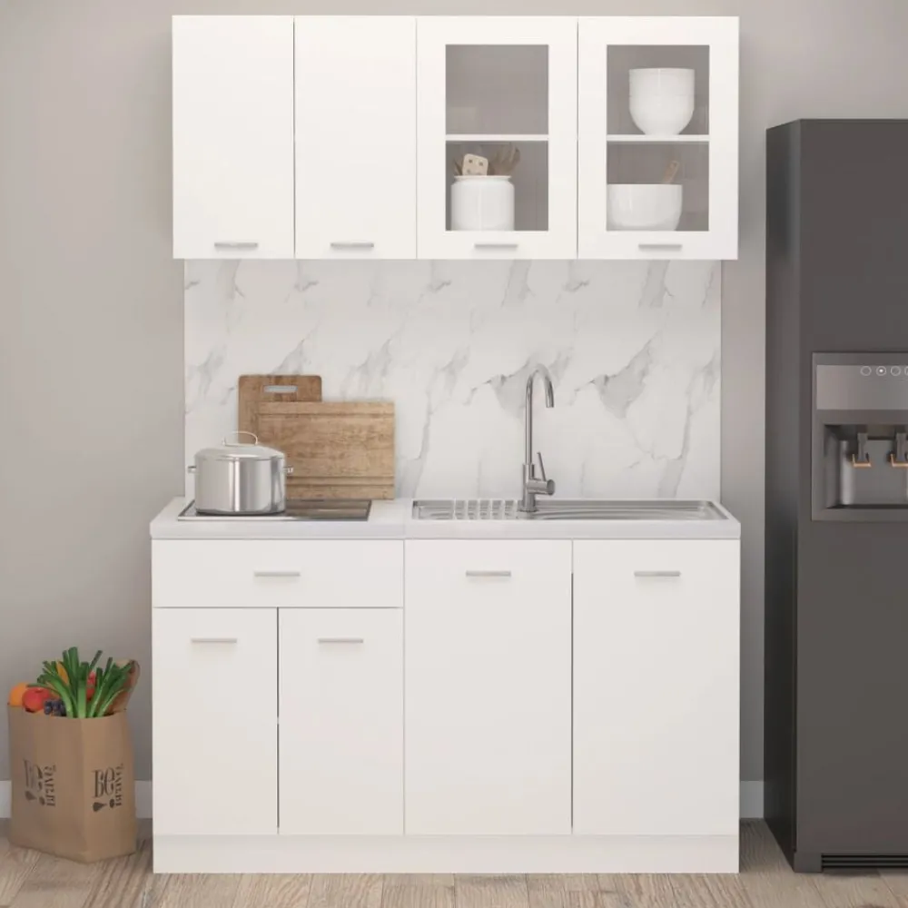 Kasten & Opbergmeubelen*vidaXL 4-delige Keukenkastenset Lyon bewerkt hout Wit