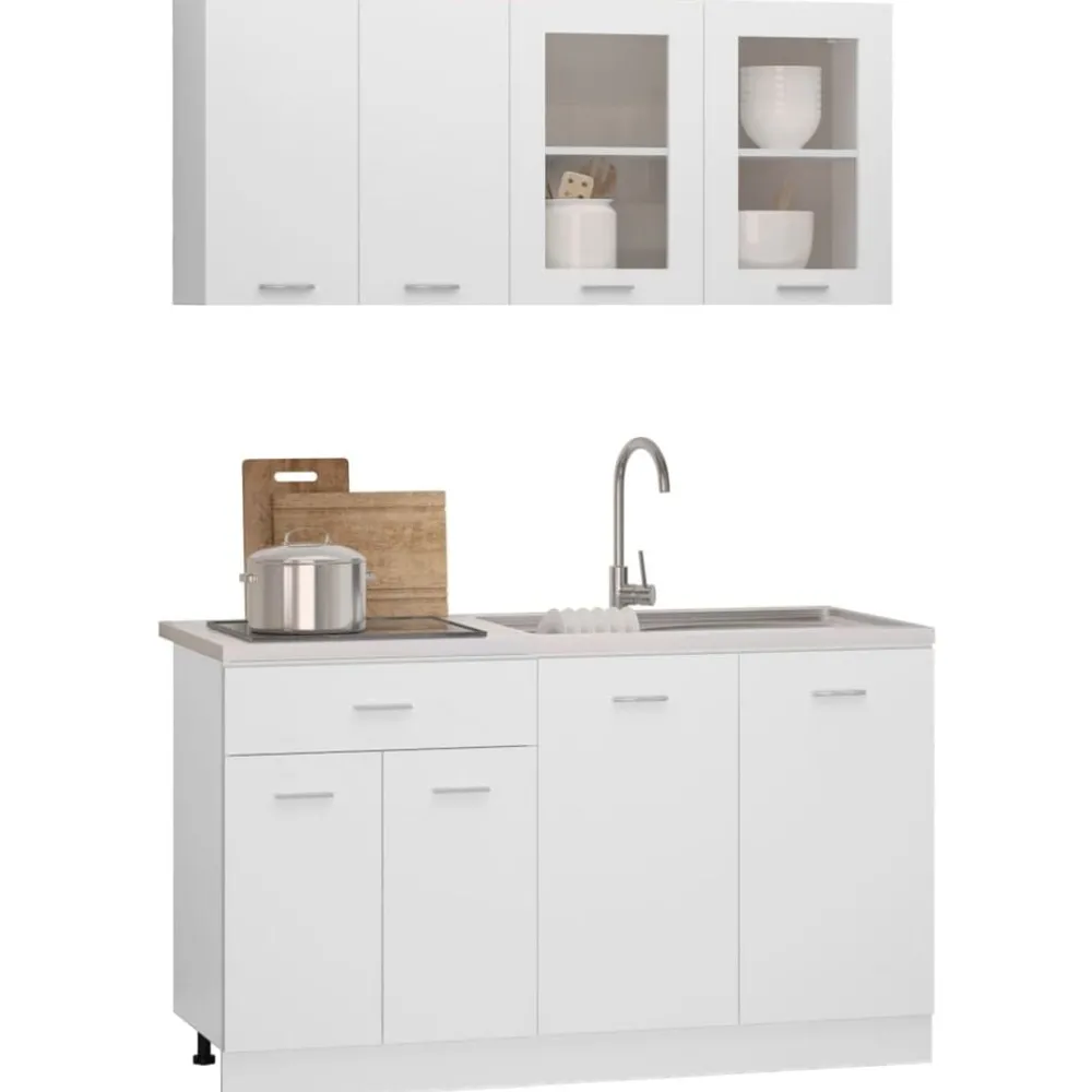 Kasten & Opbergmeubelen*vidaXL 4-delige Keukenkastenset Lyon bewerkt hout Wit