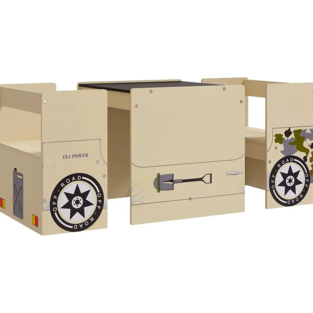 Meubelen Voor Baby'S & Peuters*vidaXL 3-delige Kindertafel- en stoelenset off-road-auto-ontwerp MDF Beige