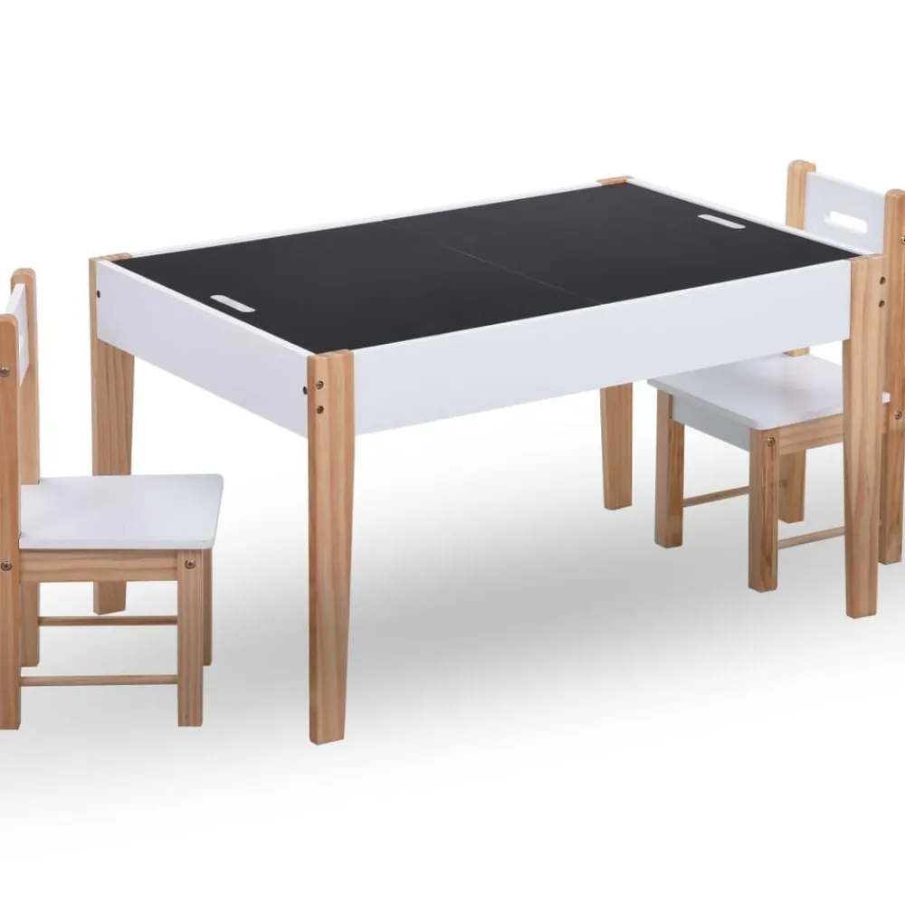 3-delige Kindertafel- en stoelenset krijtbord zwart en wit>vidaXL Best