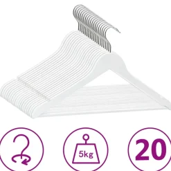 Huishoudelijke Benodigdheden*vidaXL 20-delige Kledinghangerset anti-slip hardhout Wit