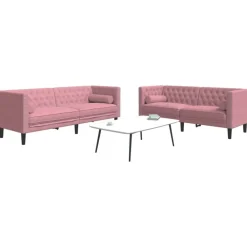 2-delige Loungeset Chesterfield met bolsters fluweel>vidaXL New