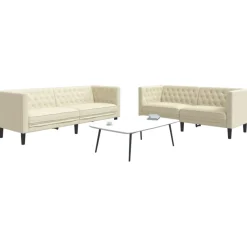 Banken*vidaXL 2-delige Loungeset Chesterfield-stijl kunstleer crèmekleurig Cr&egrave;me