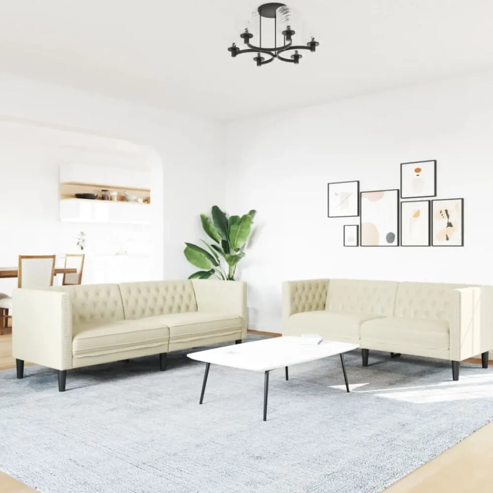 Banken*vidaXL 2-delige Loungeset Chesterfield-stijl kunstleer crèmekleurig Crème