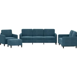 Banken*vidaXL 4-delige Loungeset fluweel Blauw