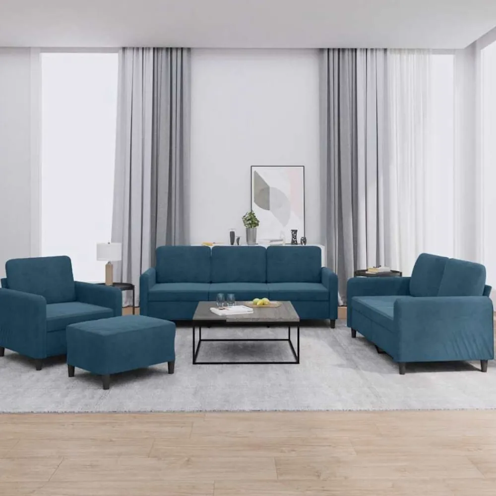 Banken*vidaXL 4-delige Loungeset fluweel Blauw