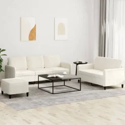 Banken*vidaXL 3-delige Loungeset fluweel crèmekleurig Cr&egrave;me