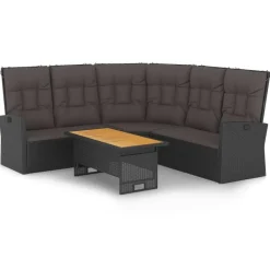 Tuinmeubelen*vidaXL 2-delige Loungeset met kussens poly rattan Zwart