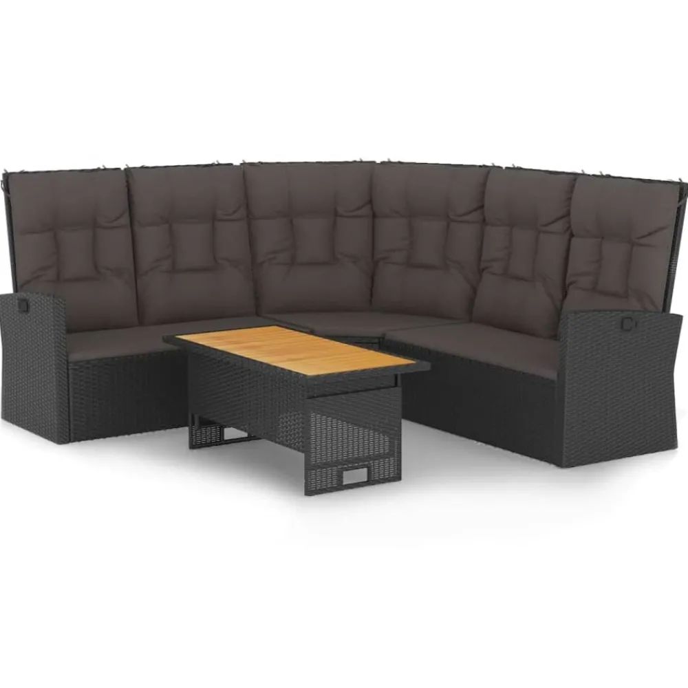 Tuinmeubelen*vidaXL 2-delige Loungeset met kussens poly rattan Zwart