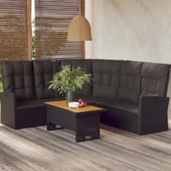 Tuinmeubelen*vidaXL 2-delige Loungeset met kussens poly rattan Zwart