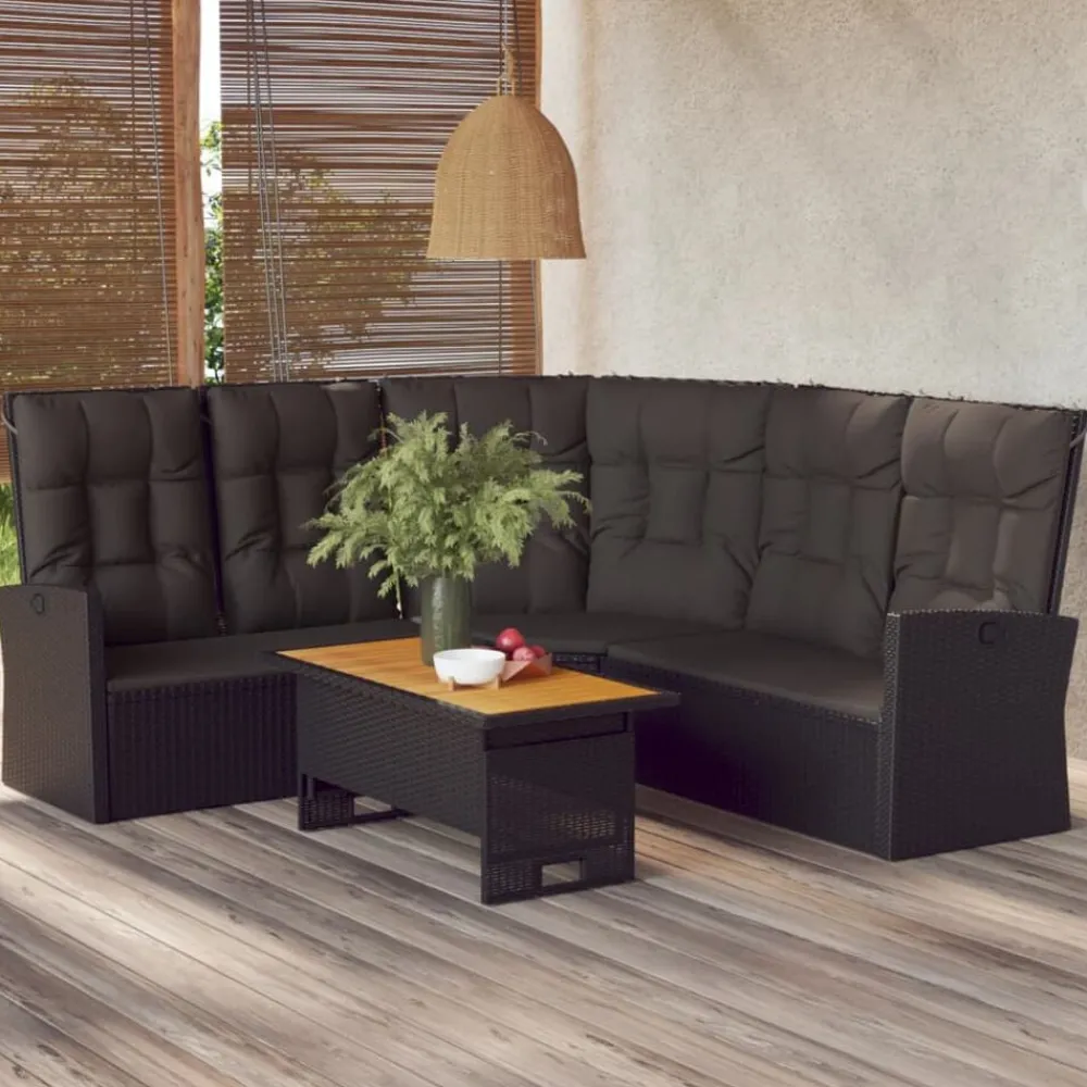 Tuinmeubelen*vidaXL 2-delige Loungeset met kussens poly rattan Zwart
