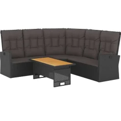Tuinmeubelen*vidaXL 2-delige Loungeset met kussens poly rattan Zwart
