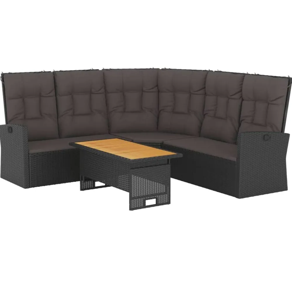 Tuinmeubelen*vidaXL 2-delige Loungeset met kussens poly rattan Zwart