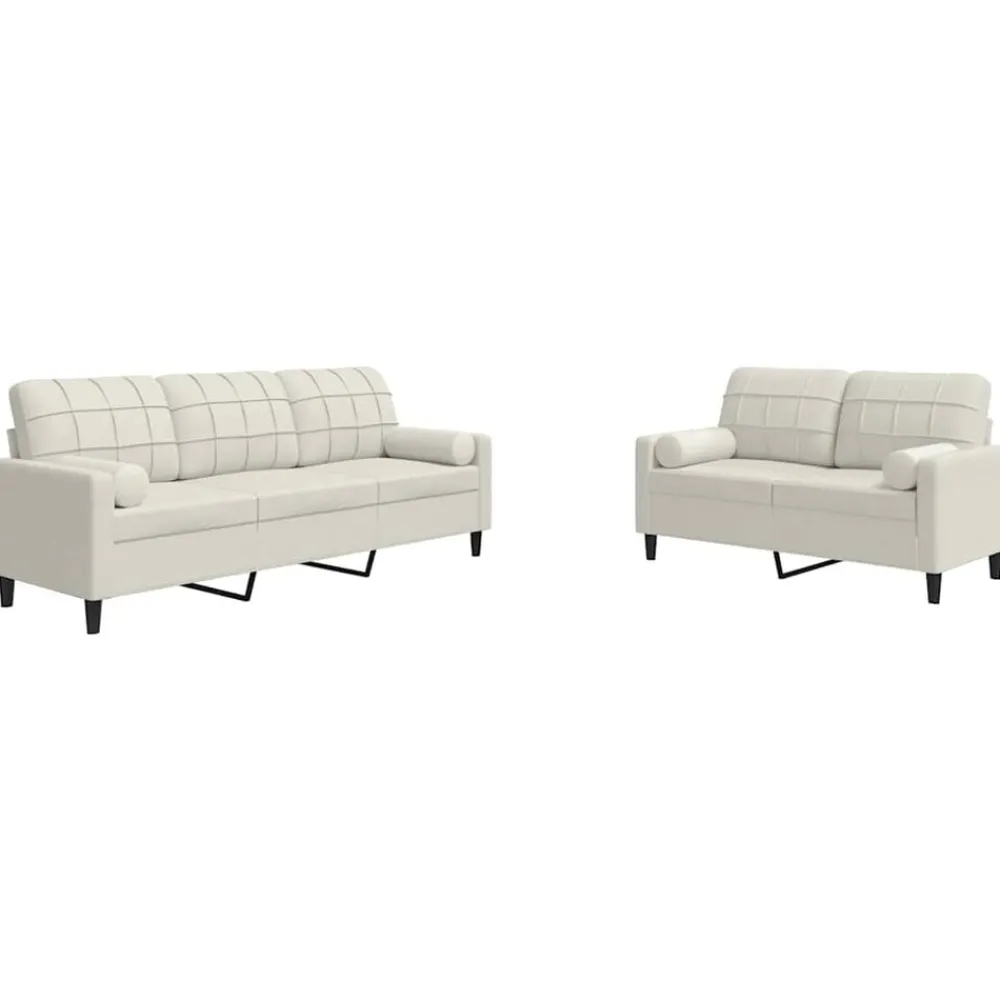 Banken*vidaXL 2-delige Loungeset met kussens en bolsters fluweel crèmekleurig Crème