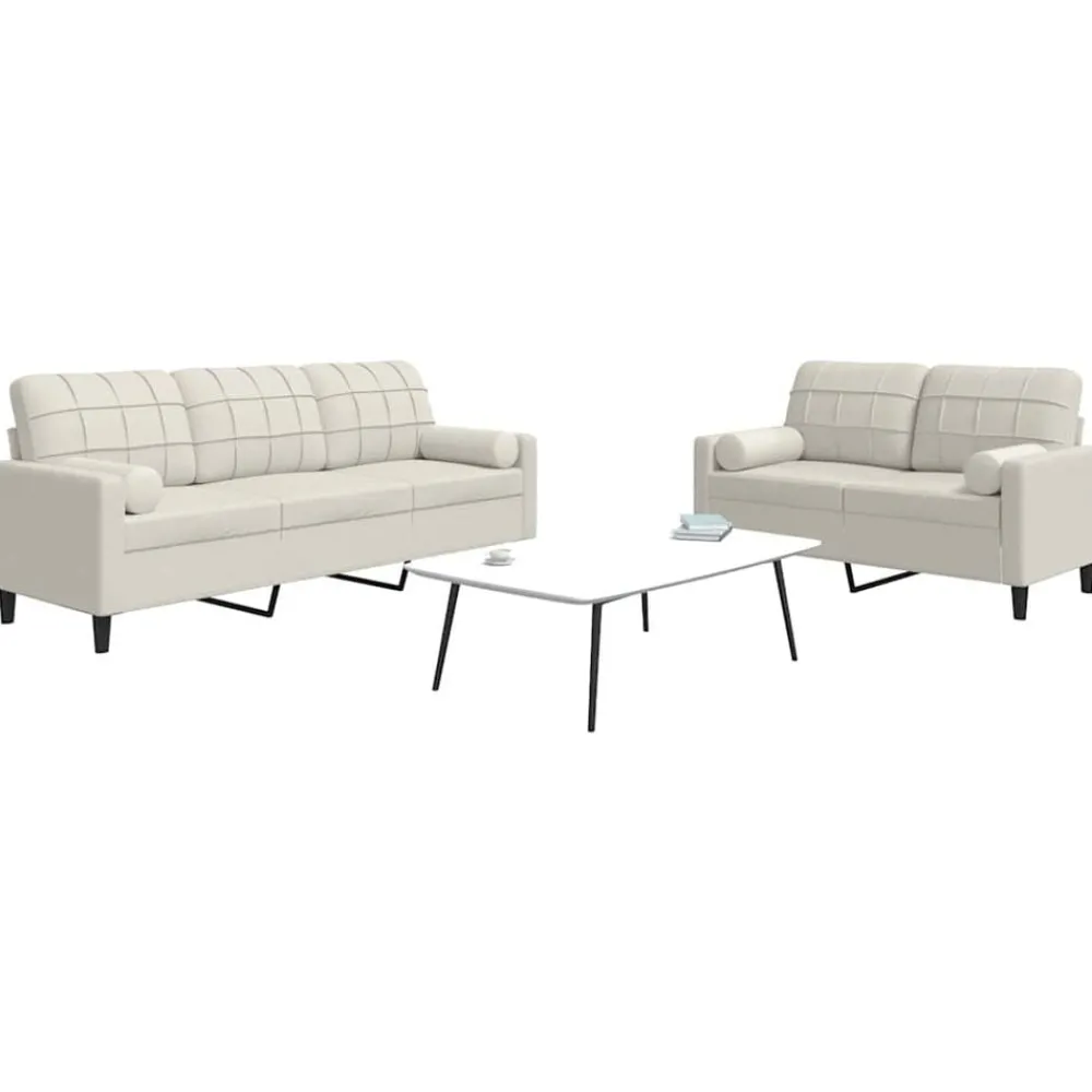 Banken*vidaXL 2-delige Loungeset met kussens en bolsters fluweel crèmekleurig Crème
