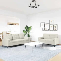 Banken*vidaXL 2-delige Loungeset met kussens en bolsters fluweel crèmekleurig Crème