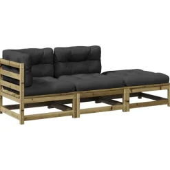 Tuinmeubelen*vidaXL 3-delige Loungeset met kussens geïmpregneerd grenenhout Naturel geïmpregneerd