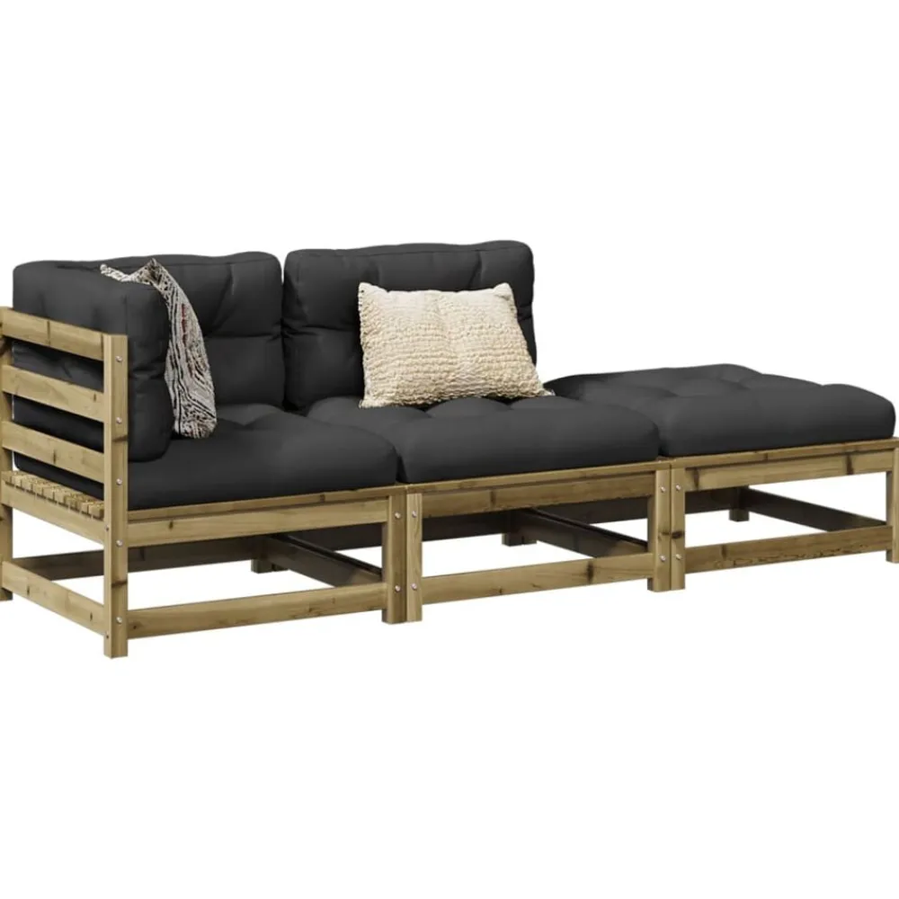 Tuinmeubelen*vidaXL 3-delige Loungeset met kussens geïmpregneerd grenenhout Naturel geïmpregneerd