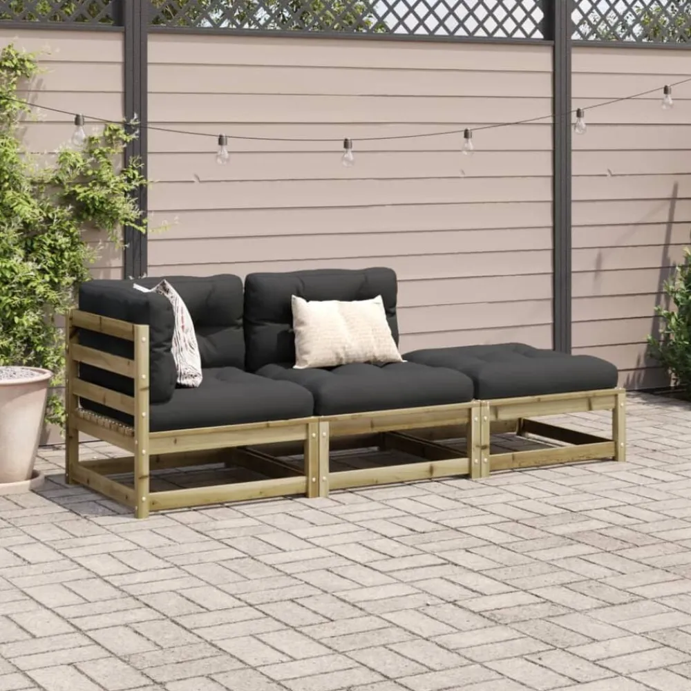 Tuinmeubelen*vidaXL 3-delige Loungeset met kussens geïmpregneerd grenenhout Naturel geïmpregneerd