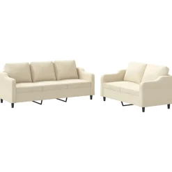 Banken*vidaXL 2-delige Loungeset met kussens stof crèmekleurig Cr&egrave;me