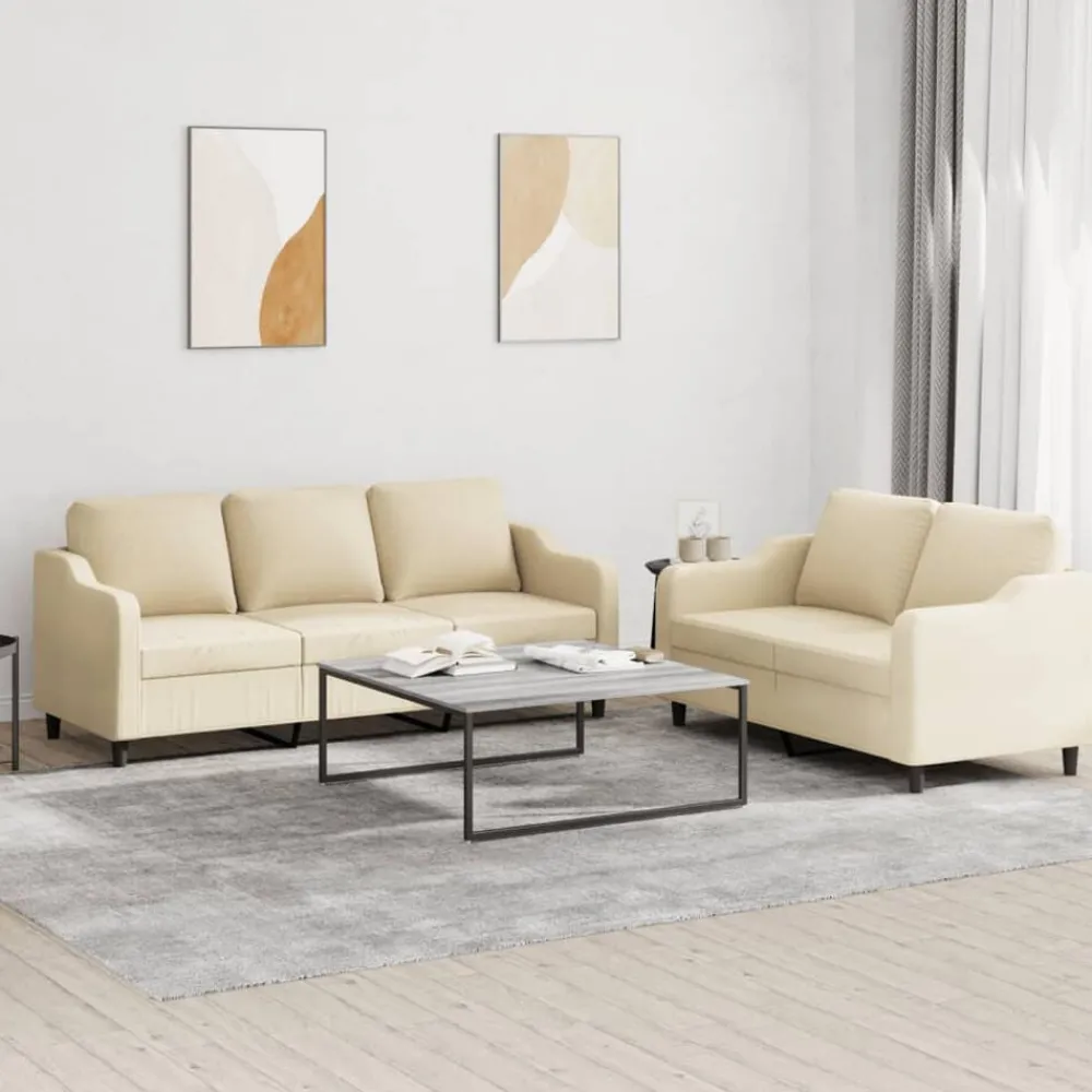 Banken*vidaXL 2-delige Loungeset met kussens stof crèmekleurig Crème