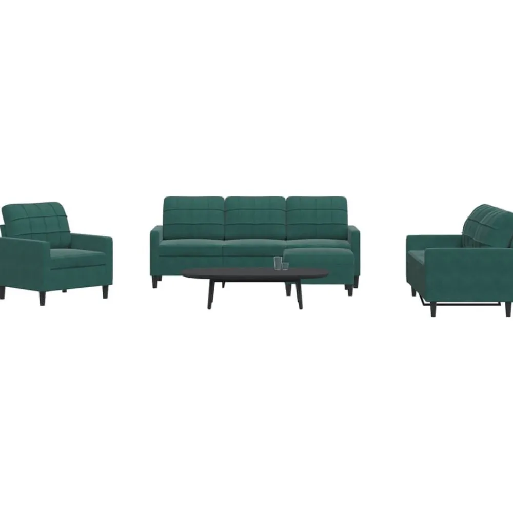 Banken*vidaXL 4-delige Loungeset met kussens fluweel Donkergroen
