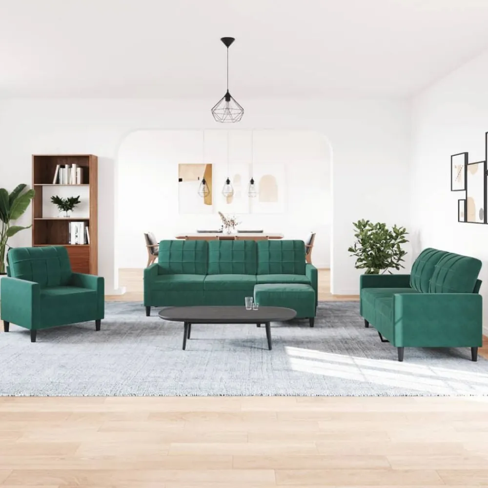 Banken*vidaXL 4-delige Loungeset met kussens fluweel Donkergroen