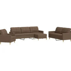 Banken*vidaXL 4-delige Loungeset met voetenbank stof Bruin