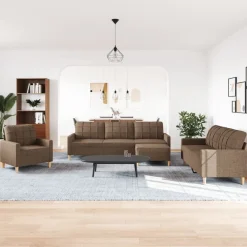 Banken*vidaXL 4-delige Loungeset met voetenbank stof Bruin