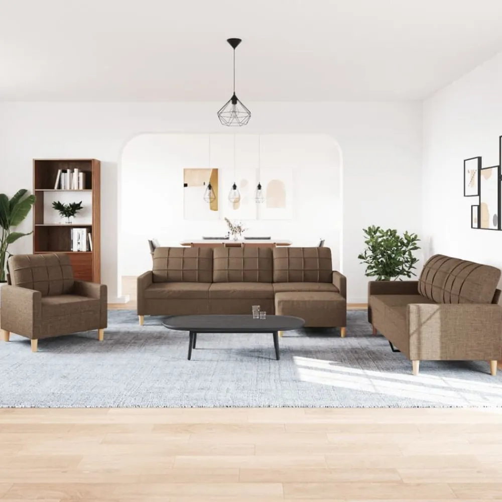 Banken*vidaXL 4-delige Loungeset met voetenbank stof Bruin