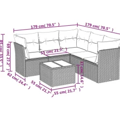 Tuinmeubelen*vidaXL 6-delige Loungeset met kussens poly rattan zwart Zwart en crème