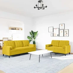 Banken*vidaXL 2-delige Loungeset met kussens en bolsters fluweel Geel