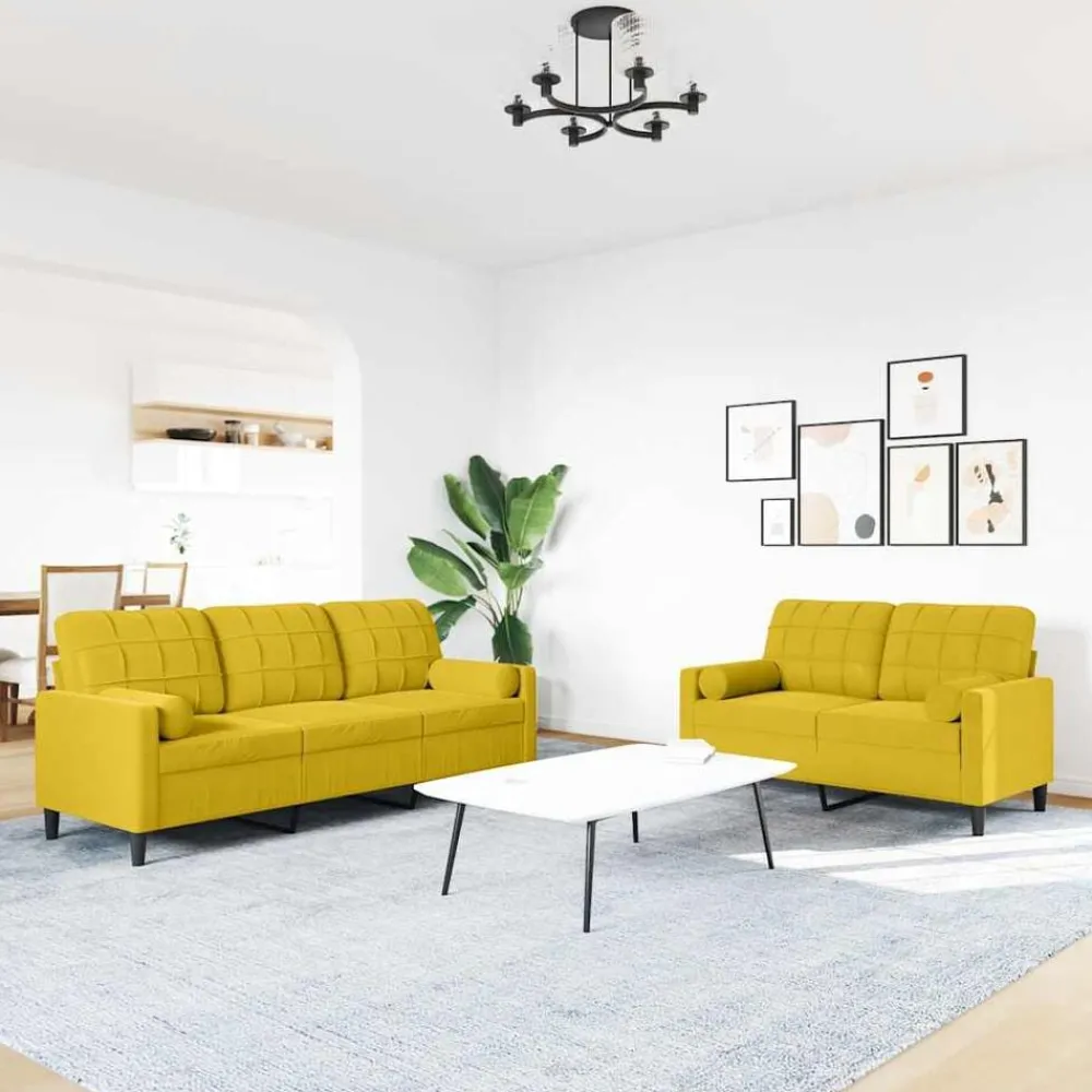 Banken*vidaXL 2-delige Loungeset met kussens en bolsters fluweel Geel