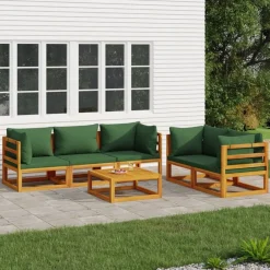 Tuinmeubelen*vidaXL 6-delige Loungeset met groene kussens massief hout