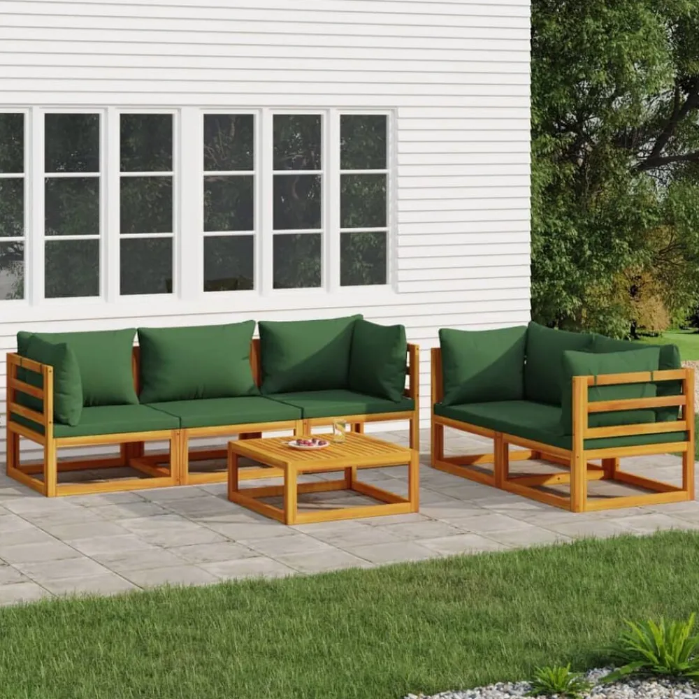 Tuinmeubelen*vidaXL 6-delige Loungeset met groene kussens massief hout