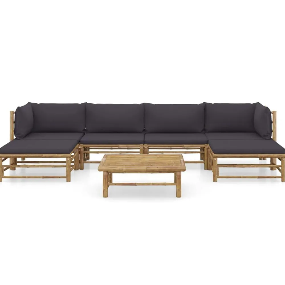 7-delige Loungeset met donkergrijze kussens bamboe>vidaXL Discount