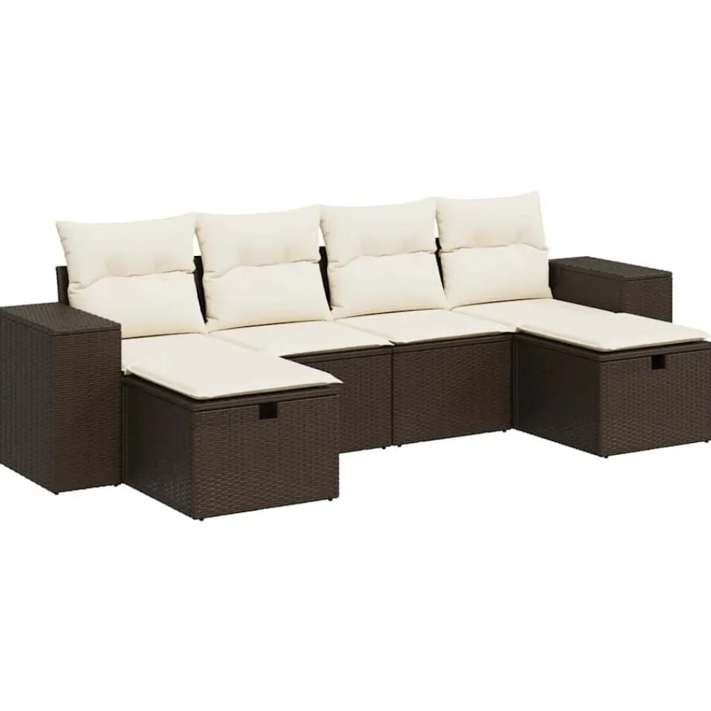Tuinmeubelen*vidaXL 6-delige Loungeset met kussens poly rattan bruin Bruin en crème
